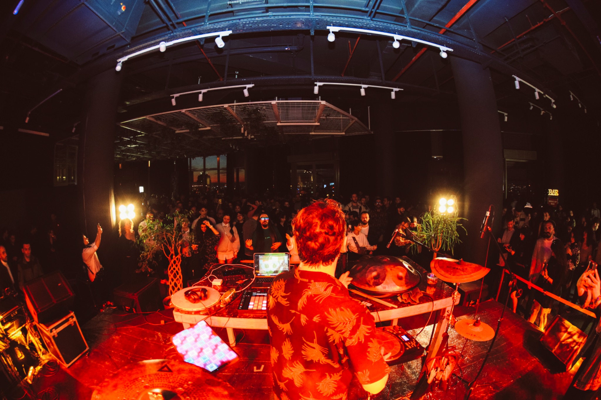 View from the stage over Gerçek Dorman’s hybrid live setup and audience